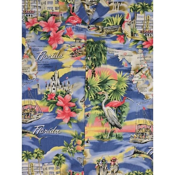 Vintage Paradise Found FLORIDA All Over Print Hawaiian Style Aloha Shirt Women S - Picture 4 of 7